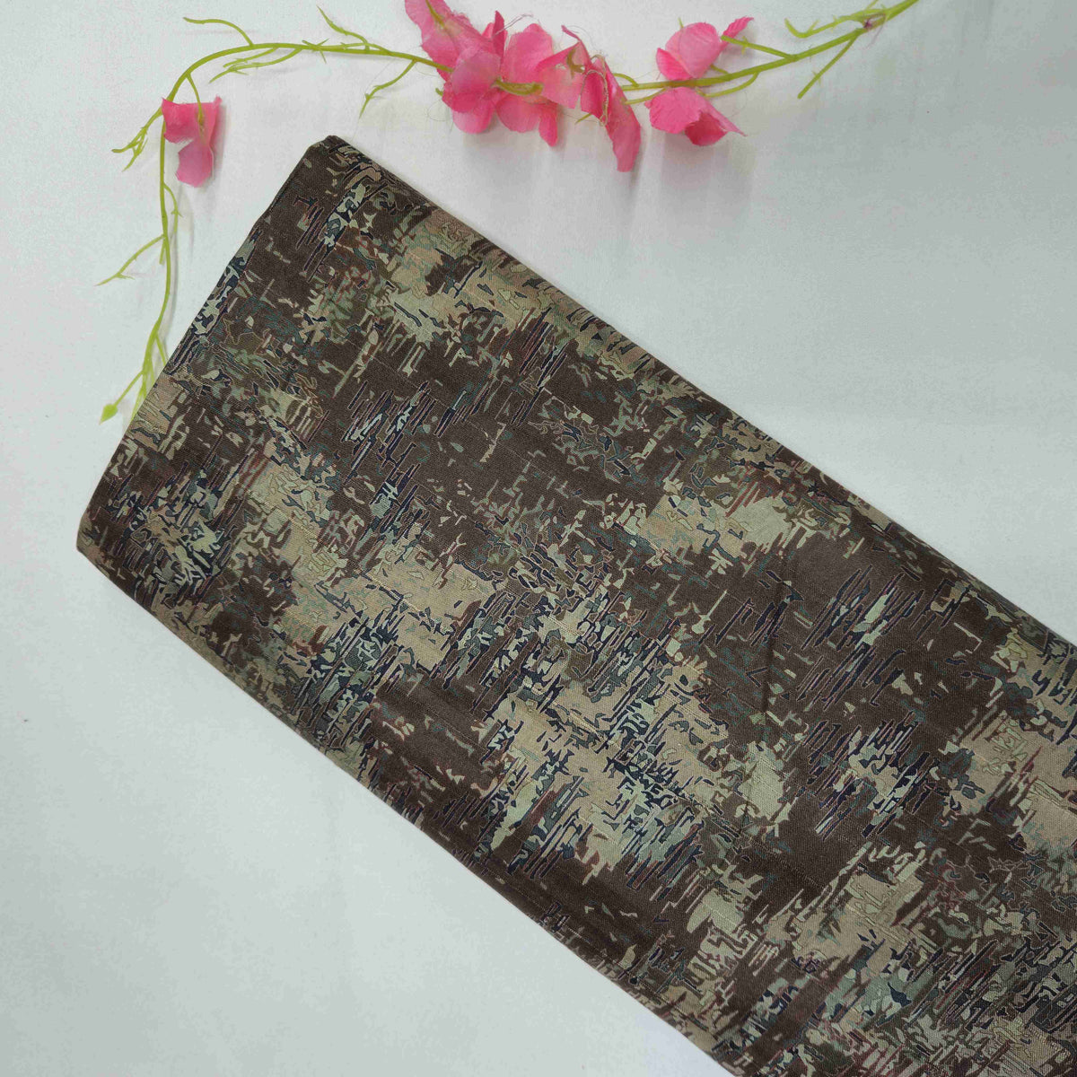 Dark Brown Abstract Print Tussar Silk KC-13920