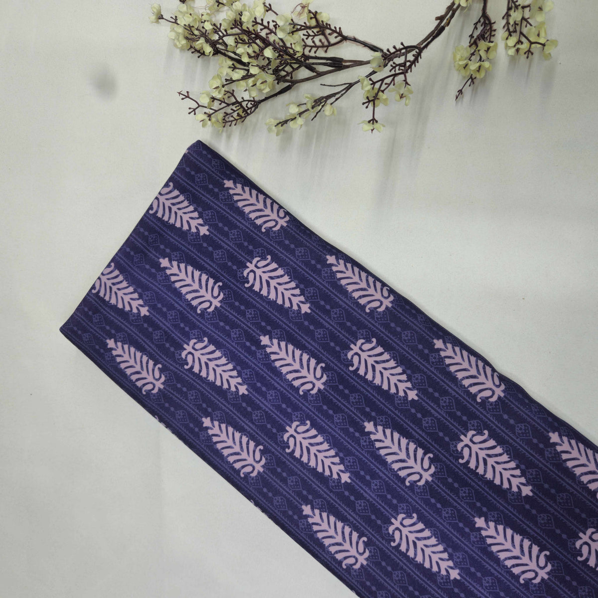 Dark Blue & Pink Floral Print Crepe JKS-12819
