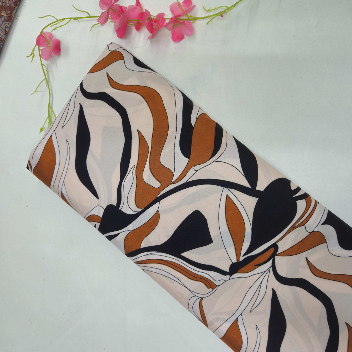 Cream & Multicolor Abstract Print Crepe Fabric TU-14034
