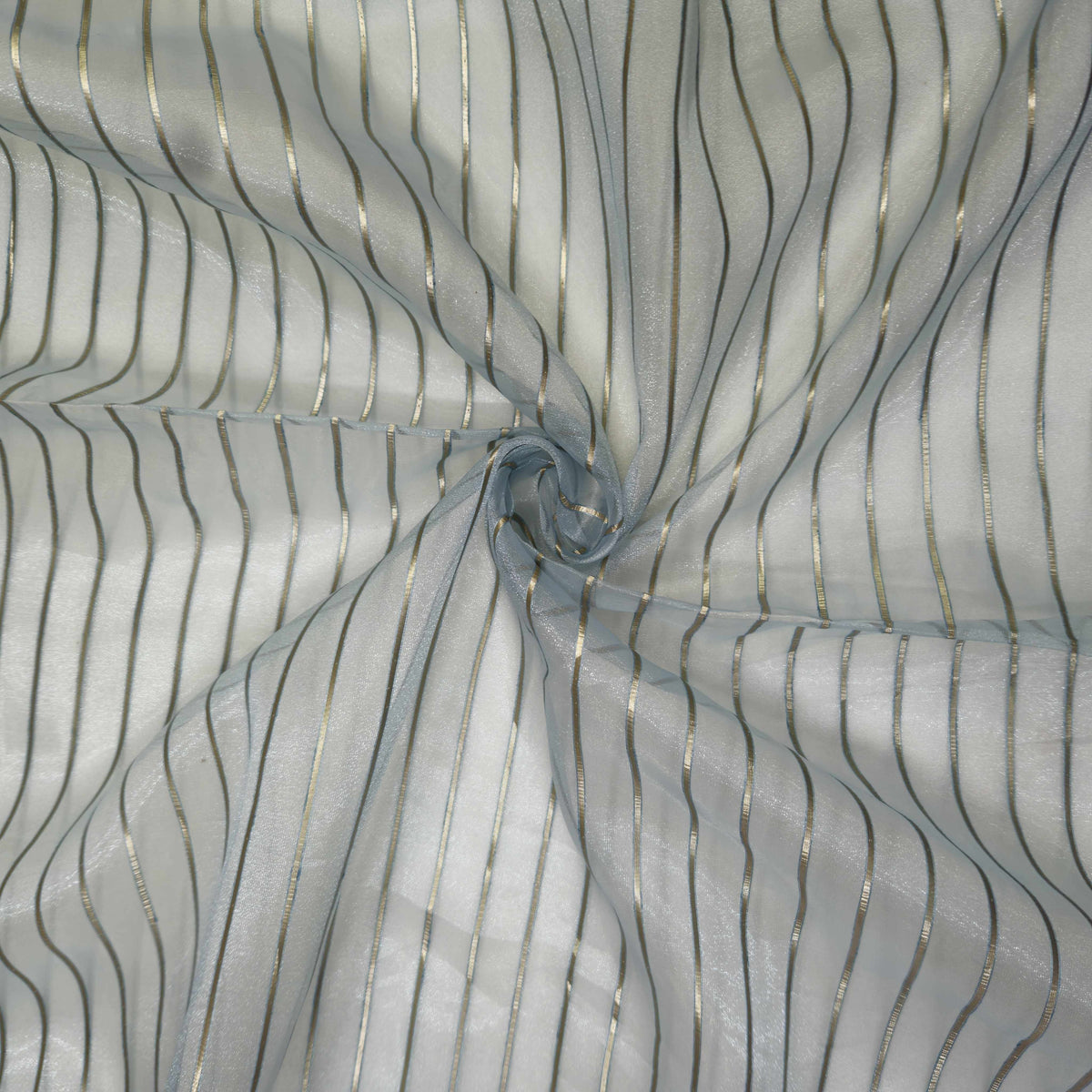 Sky Blue Gold Stripes Organza Zari JBS-16625 – image 3 of 3