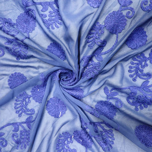 Blue Floral Thread Embroidery Georgette Fabric TU-14115 – image 3 of 3