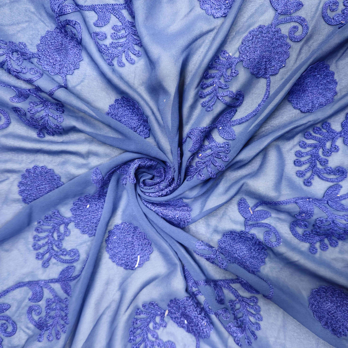 Blue Floral Thread Embroidery Georgette Fabric TU-14115 – image 3 of 3