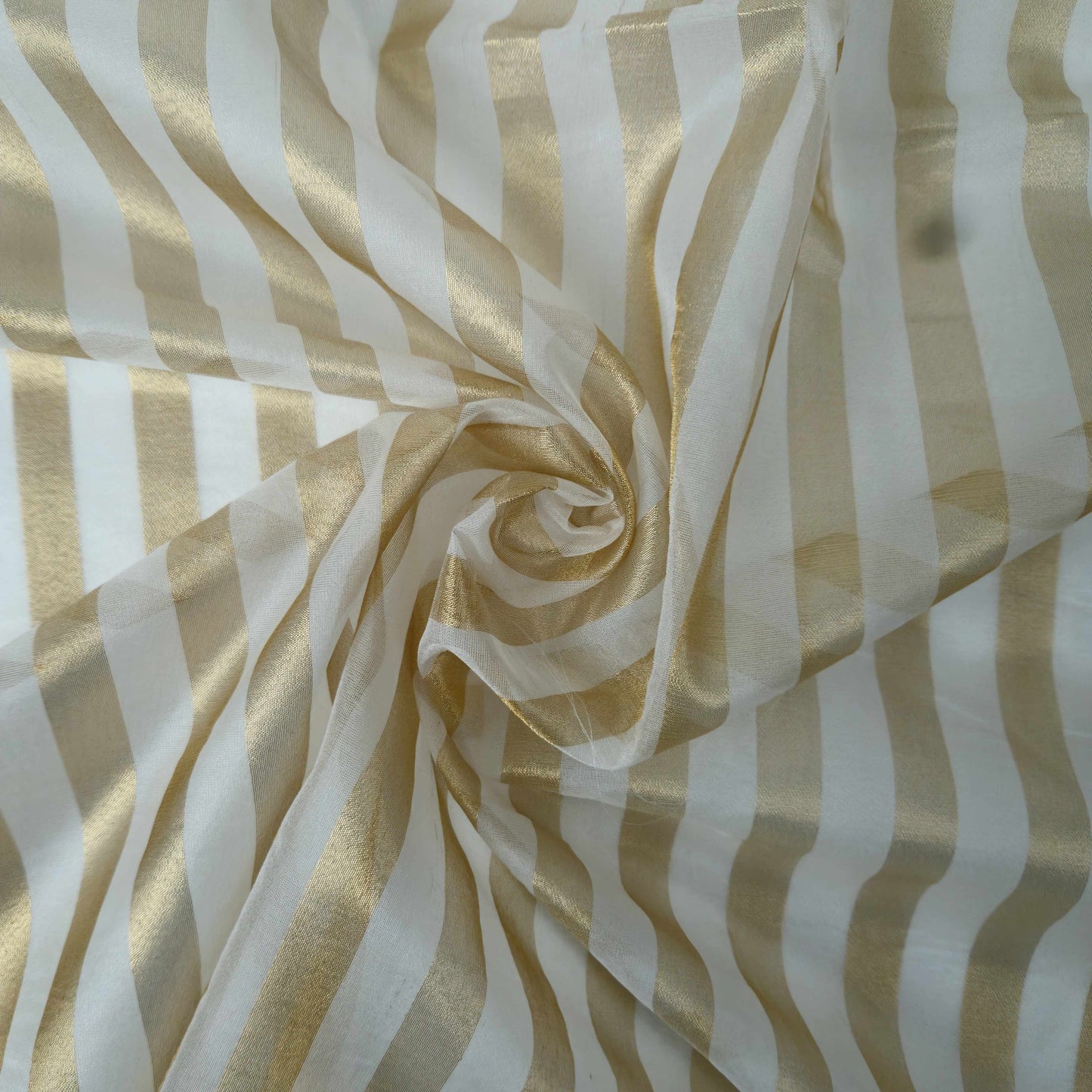 Off White Golden Stripes Dyeable Tissue Fabric GT-32610