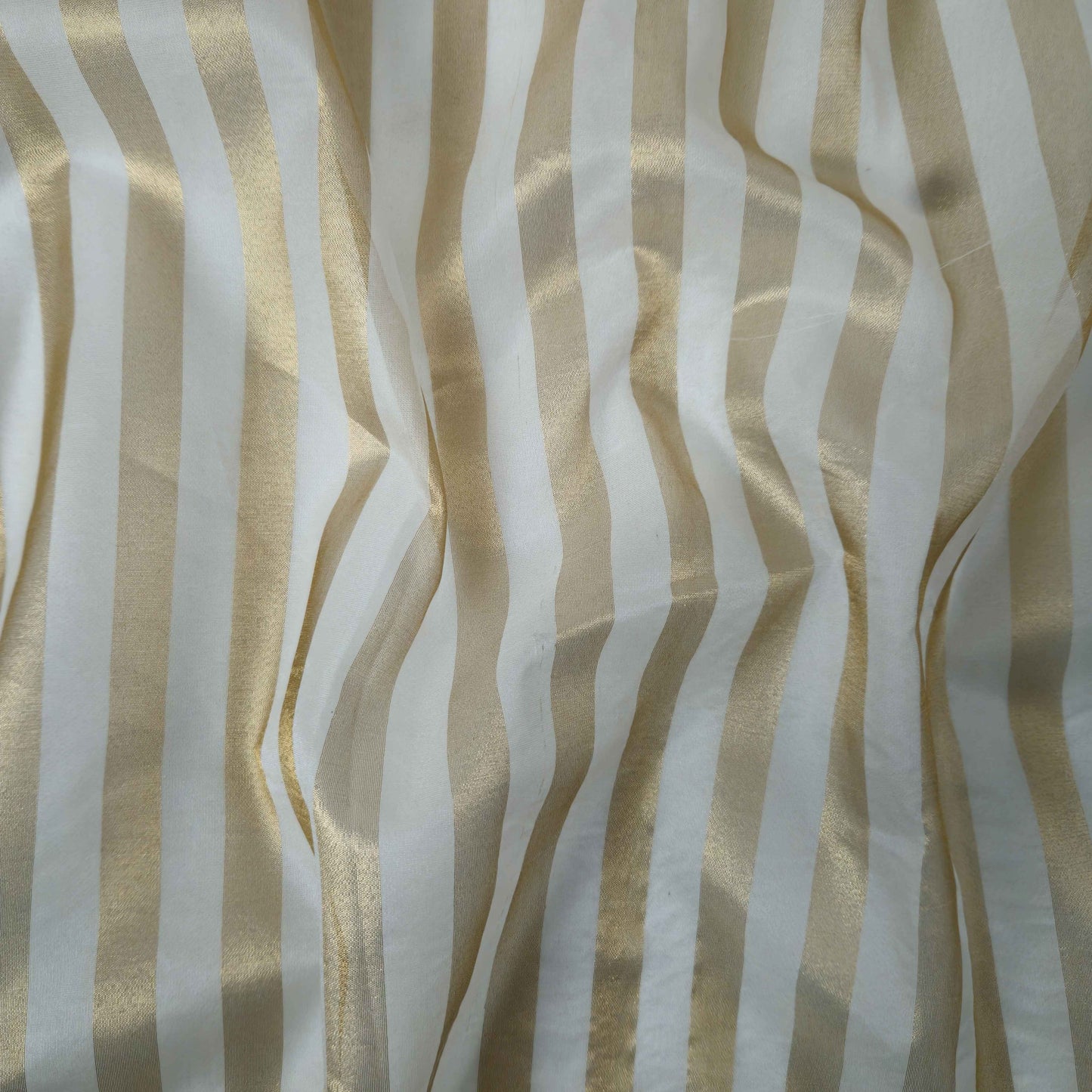 Off White Golden Stripes Dyeable Tissue Fabric GT-32610