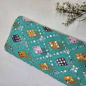 Green Mirror Geometrical Georgette Fabric TU-5964