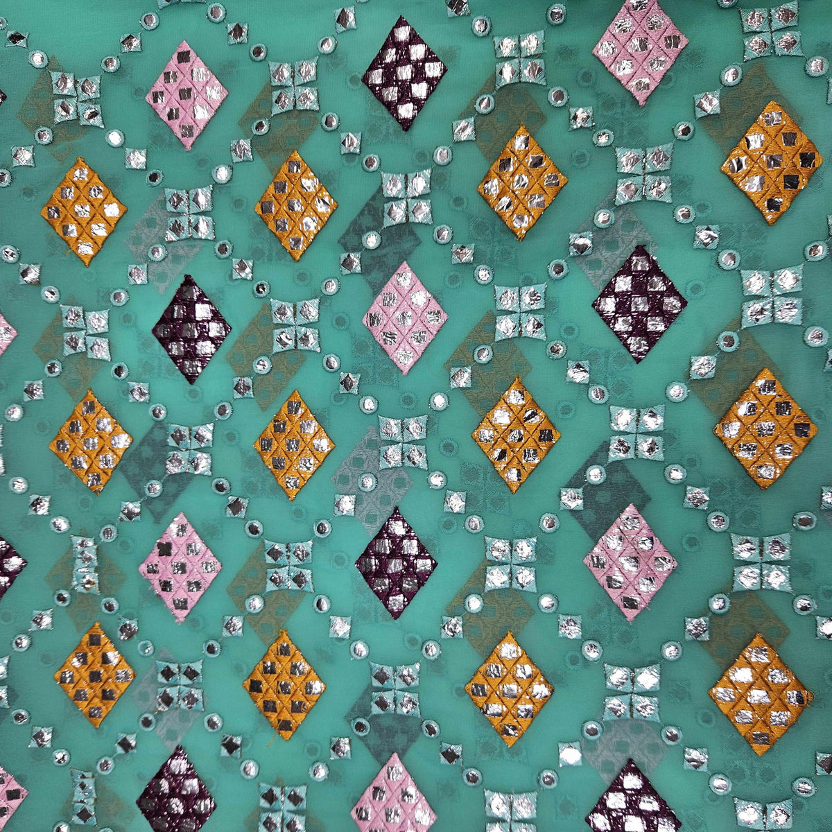 Green Mirror Geometrical Georgette Fabric TU-5964 – image 2 of 3