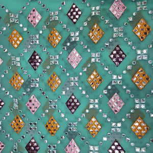 Green Mirror Geometrical Georgette Fabric TU-5964 – image 2 of 3