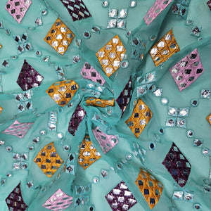 Green Mirror Geometrical Georgette Fabric TU-5964 – image 3 of 3