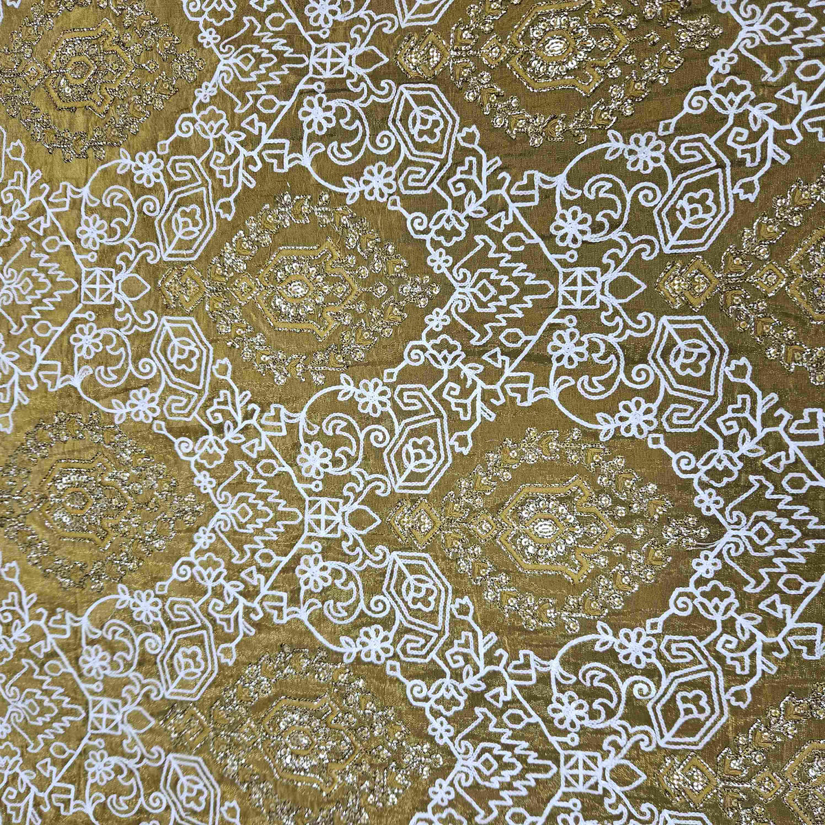Olive Green Geometrical Sequins Embroidery Dyeable Tissue SF-16253 – image 2 of 3