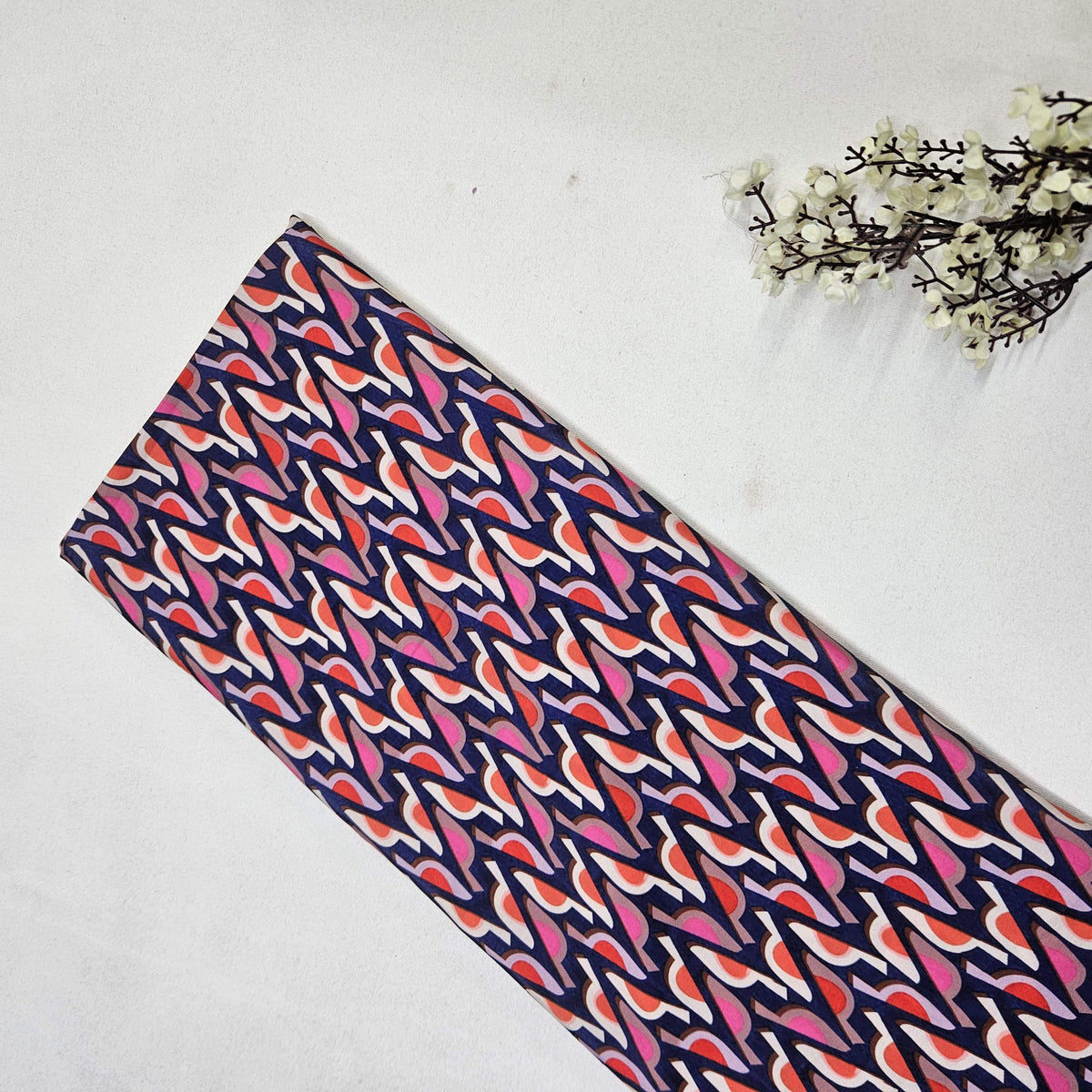 Blue & Red Ikat Print French Crepe VC-13580