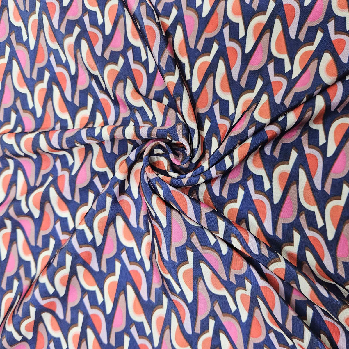 Blue & Red Ikat Print French Crepe VC-13580 – image 3 of 3