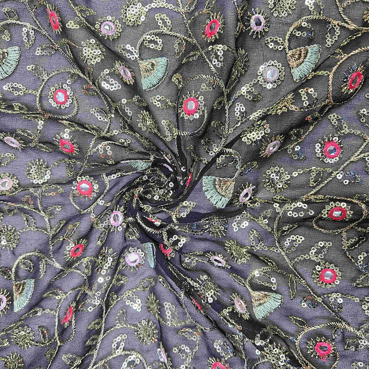 Black Embroidery Sequins Georgette TU-6199 – image 3 of 3