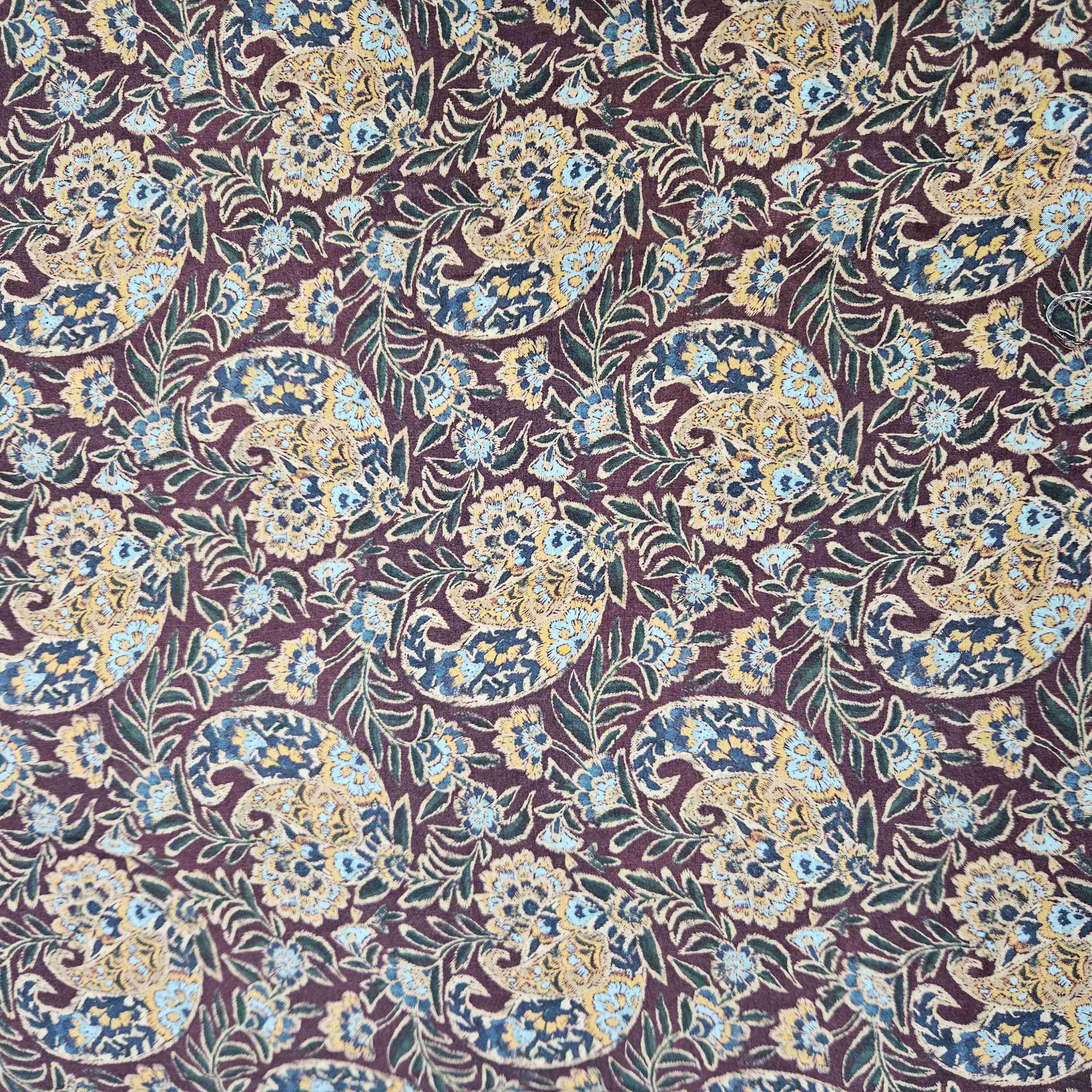 Brown Multicolor Madhubani Border Print Muslin Fabric SSF-15723