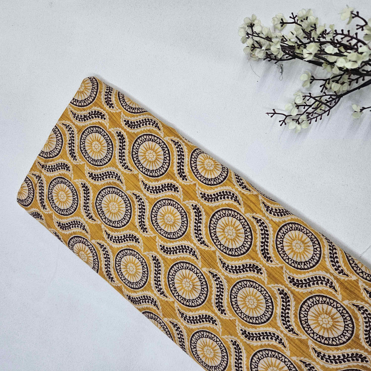 Mustard Yellow Ajrakh Border Print Muslin SSF-16155
