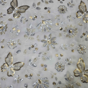 White Floral Sequins Thread Embroidery Georgette WI-9106 – image 2 of 3