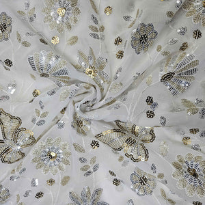 White Floral Sequins Thread Embroidery Georgette WI-9106 – image 3 of 3
