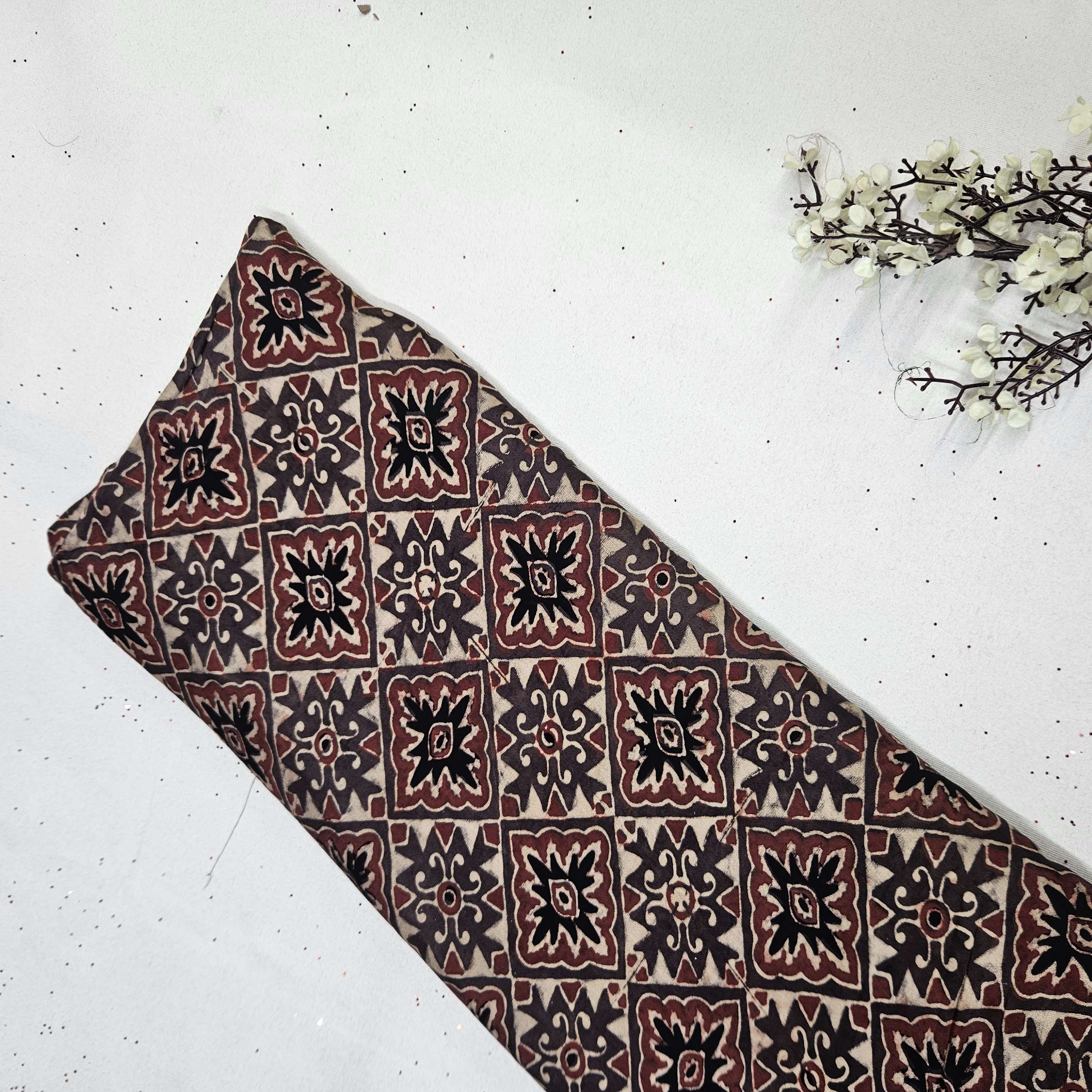 Brown Gromatrical Print Modal Satin Fabric EEG-28686
