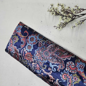 Navy Blue Floral Print Brasso Velvet Fabric TU-6214