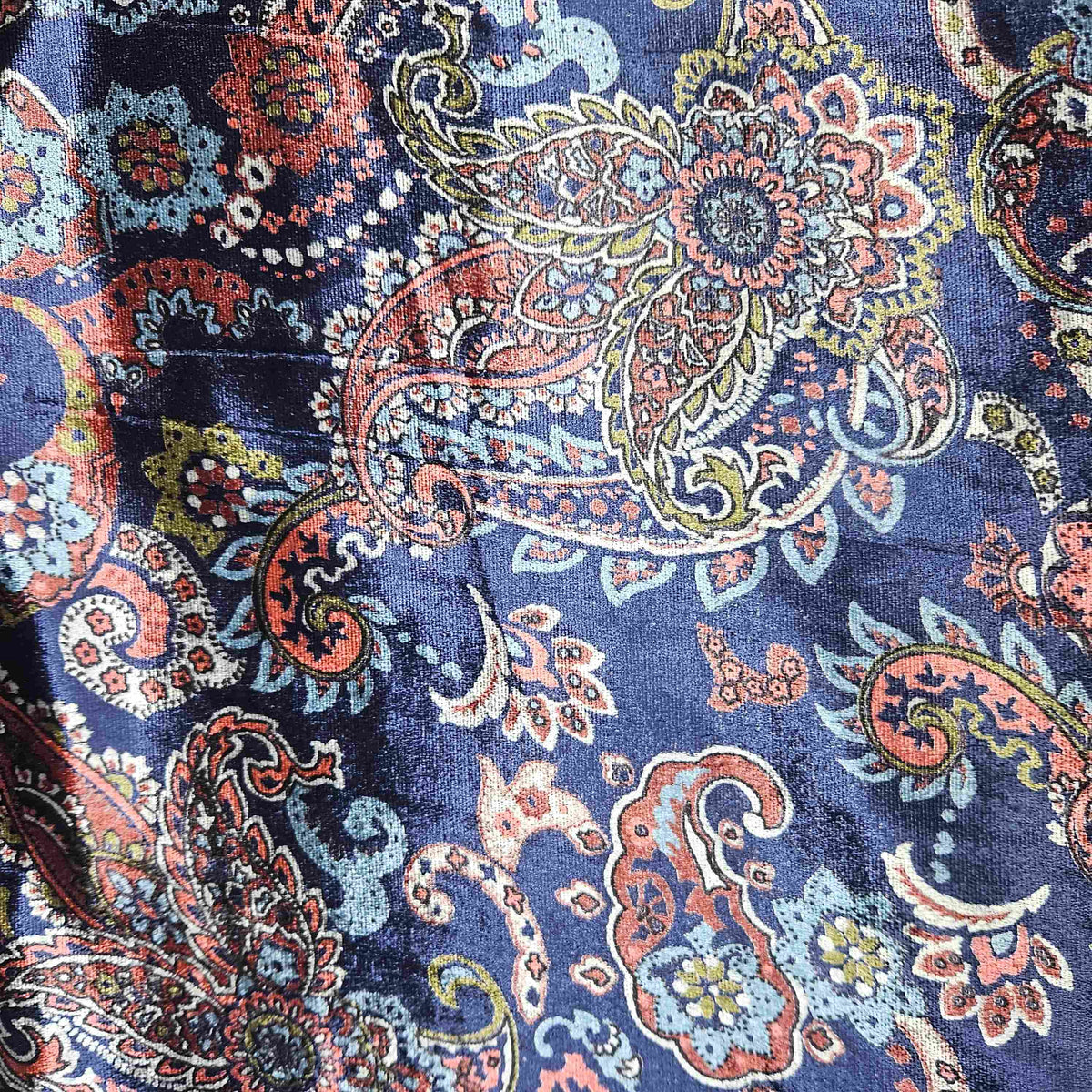Navy Blue Floral Print Brasso Velvet Fabric TU-6214 – image 2 of 3