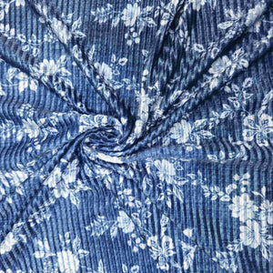 Navy Blue Floral Print Pleated Knitted Satin TU-6529 – image 3 of 3