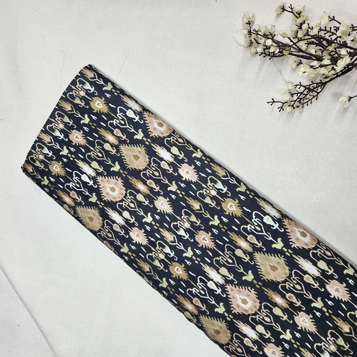 Black Handblock Print Modal Satin VC-16457