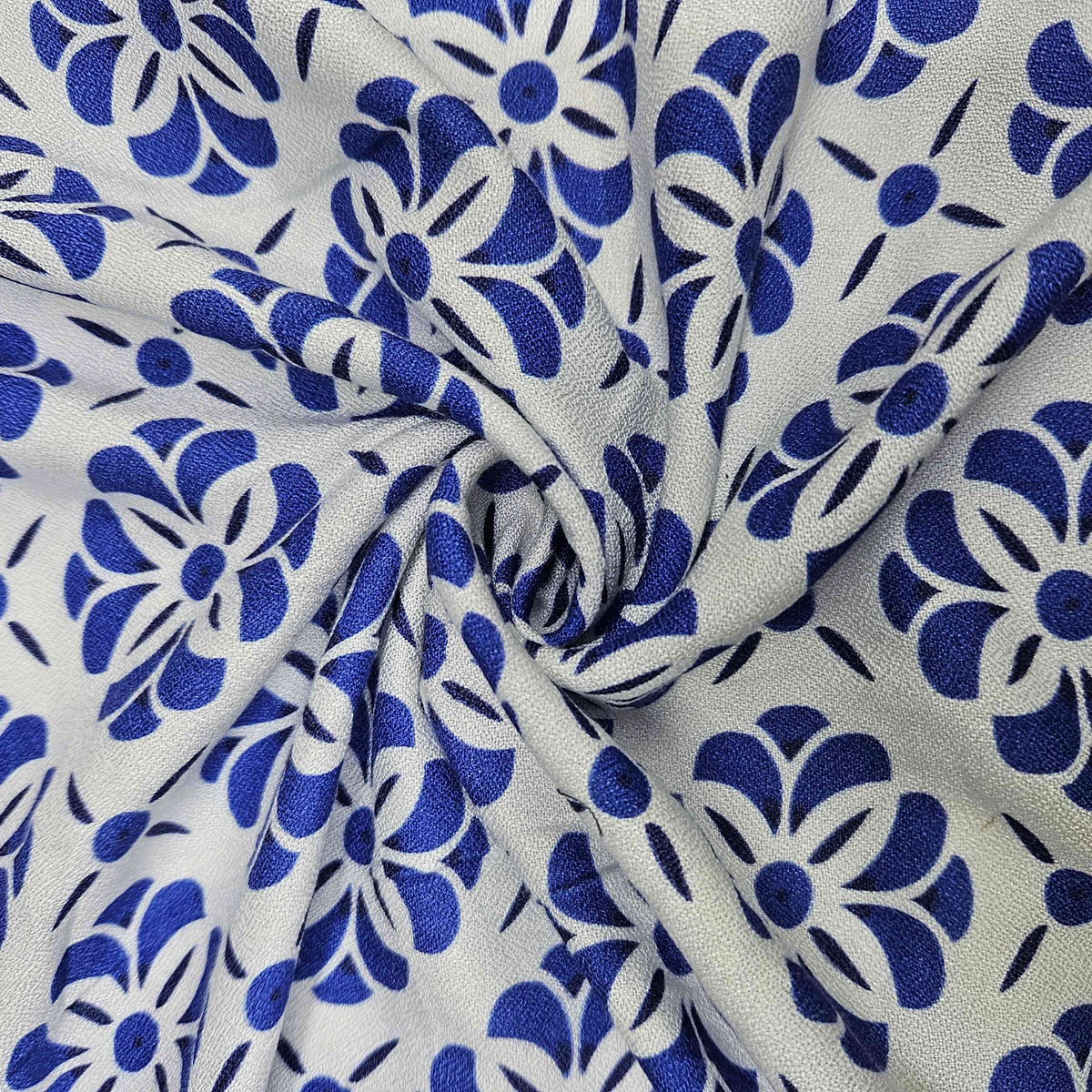 White Blue Floral Print Rayon TU-1000-24 – image 3 of 3