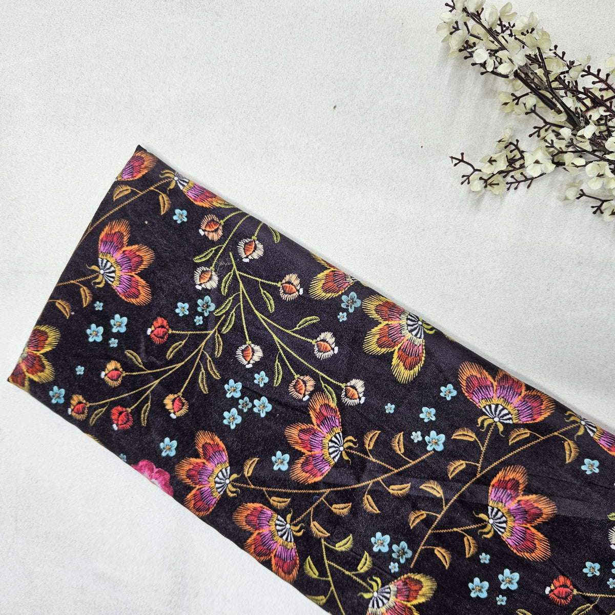 Black Floral Print Velvet TU-1000-8