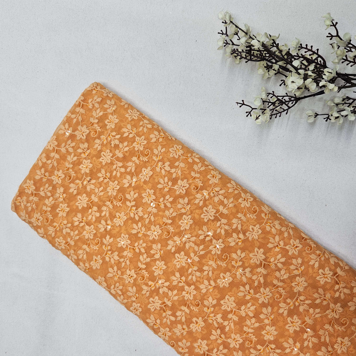 Orange Floral Thread Embroidery Georgette TU-1000-13