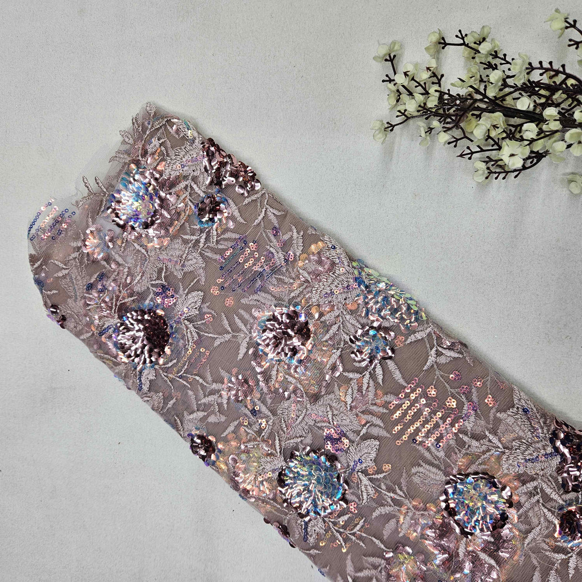 Pink 3D Floral Embroidery Net Fabric TU-1000-27