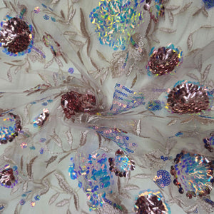 Pink 3D Floral Embroidery Net Fabric TU-1000-27 – image 3 of 3