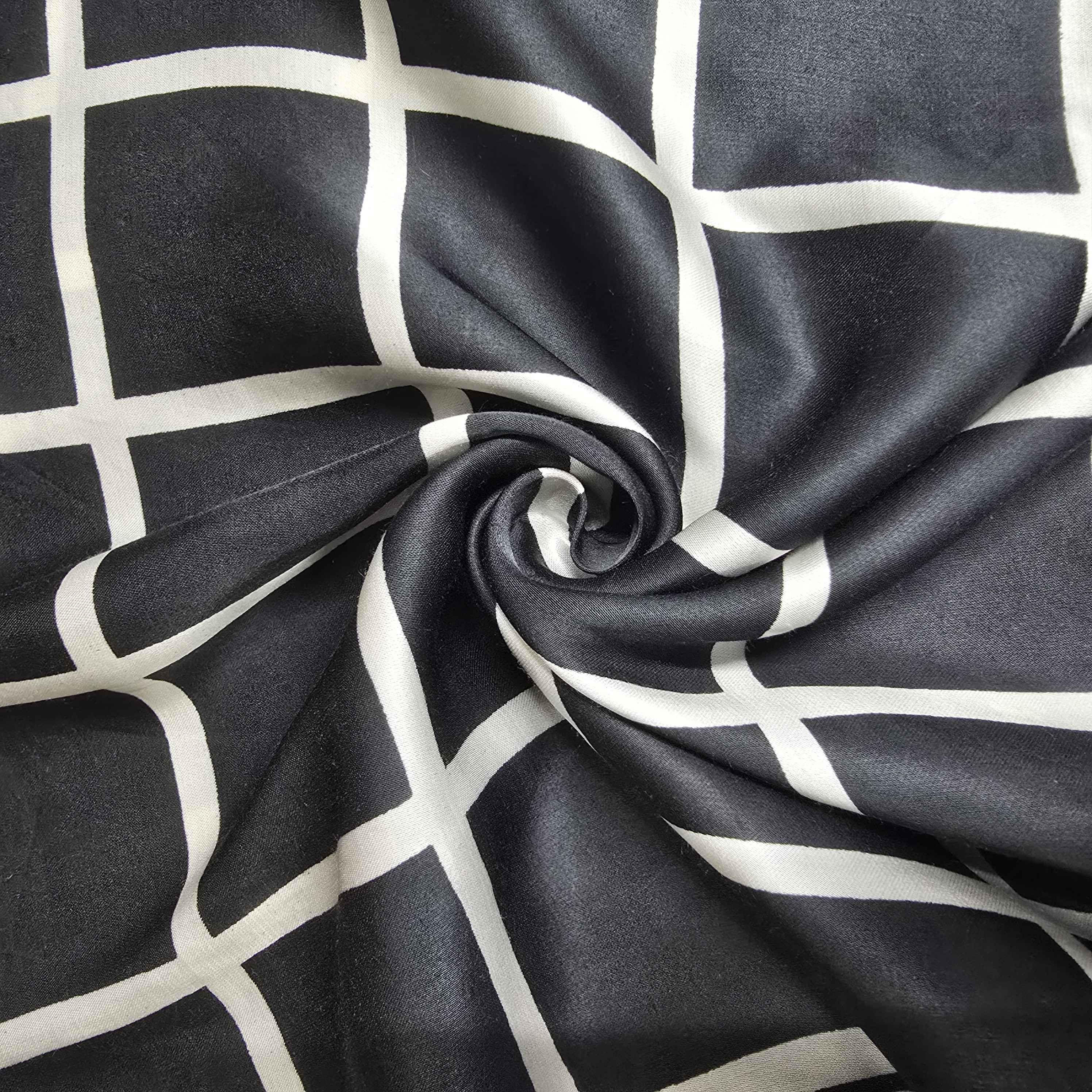 Black Check Print With Pink Border Modal Satin Fabric SN-33470