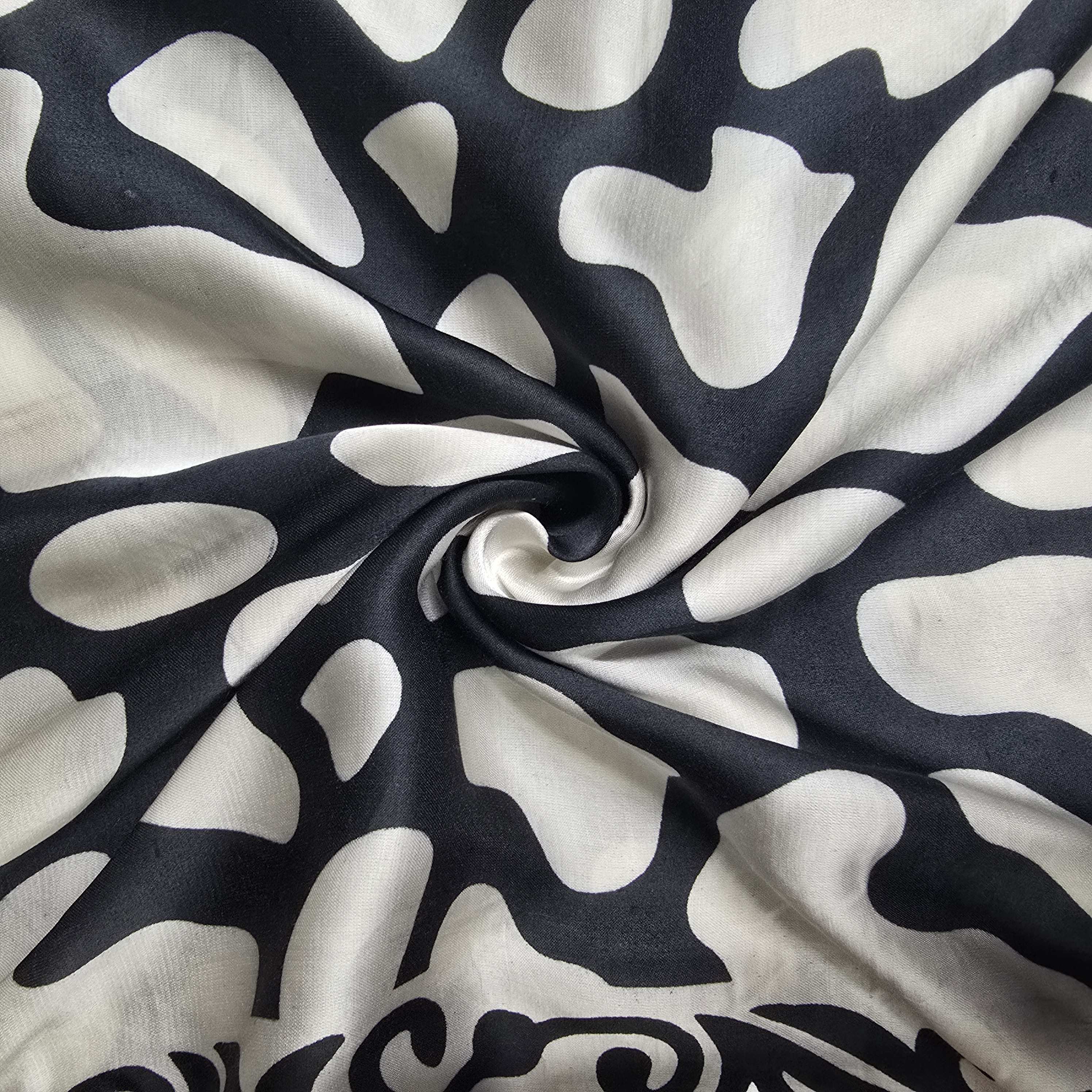Black Abstract Print With Pink Border Modal Satin Fabric SN-33469