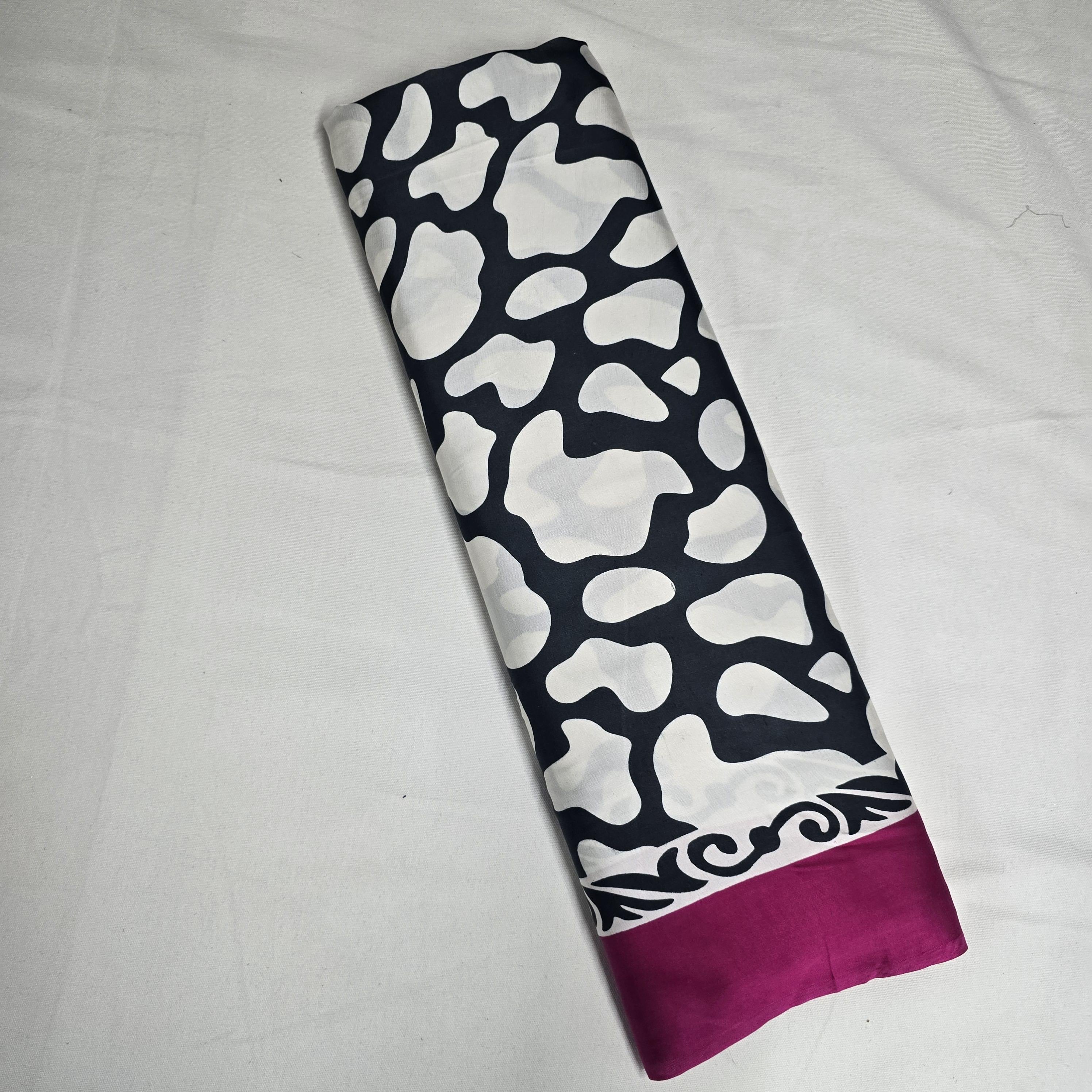 Black Abstract Print With Pink Border Modal Satin Fabric SN-33469