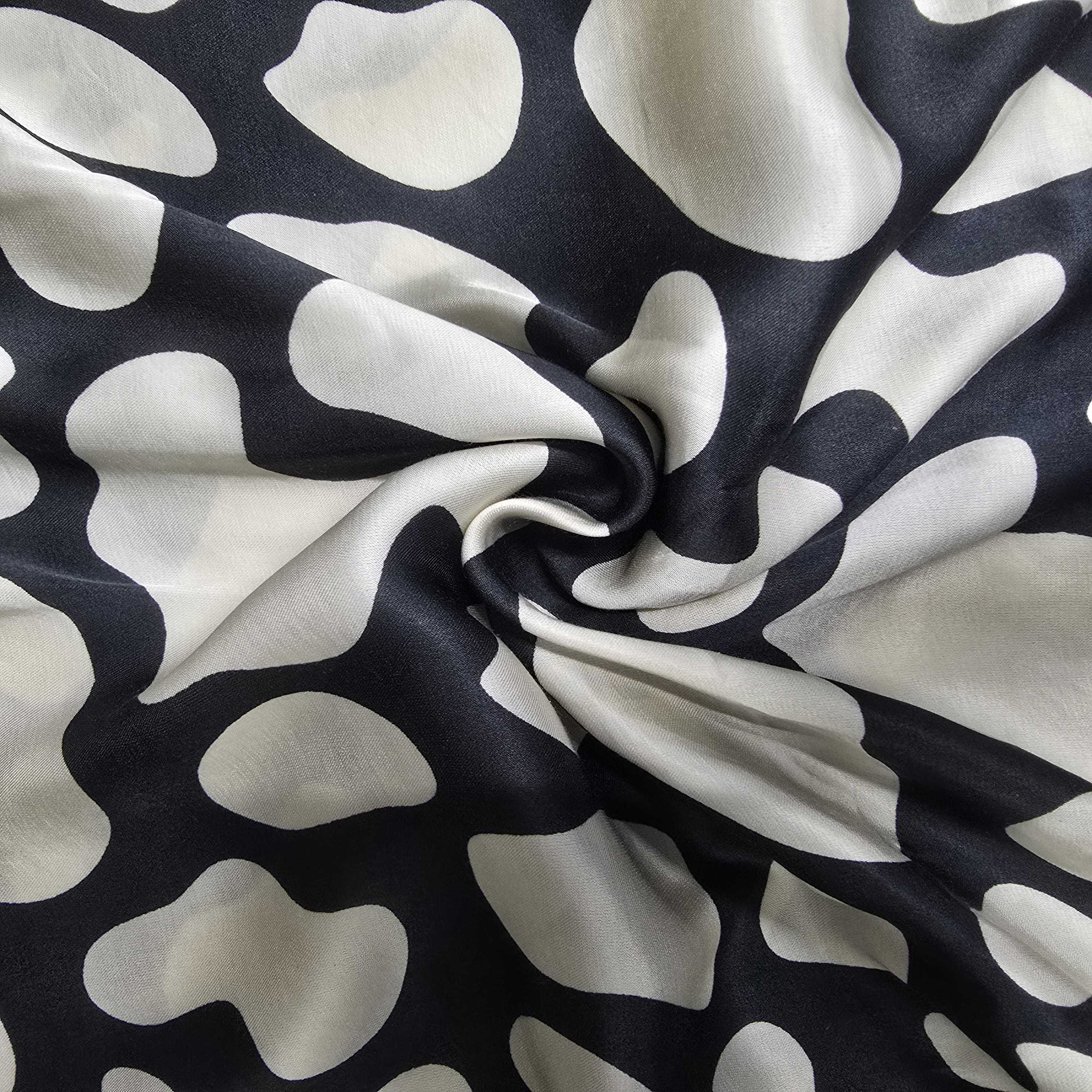 Black Abstract Print With Green Border Modal Satin Fabric SN-33466