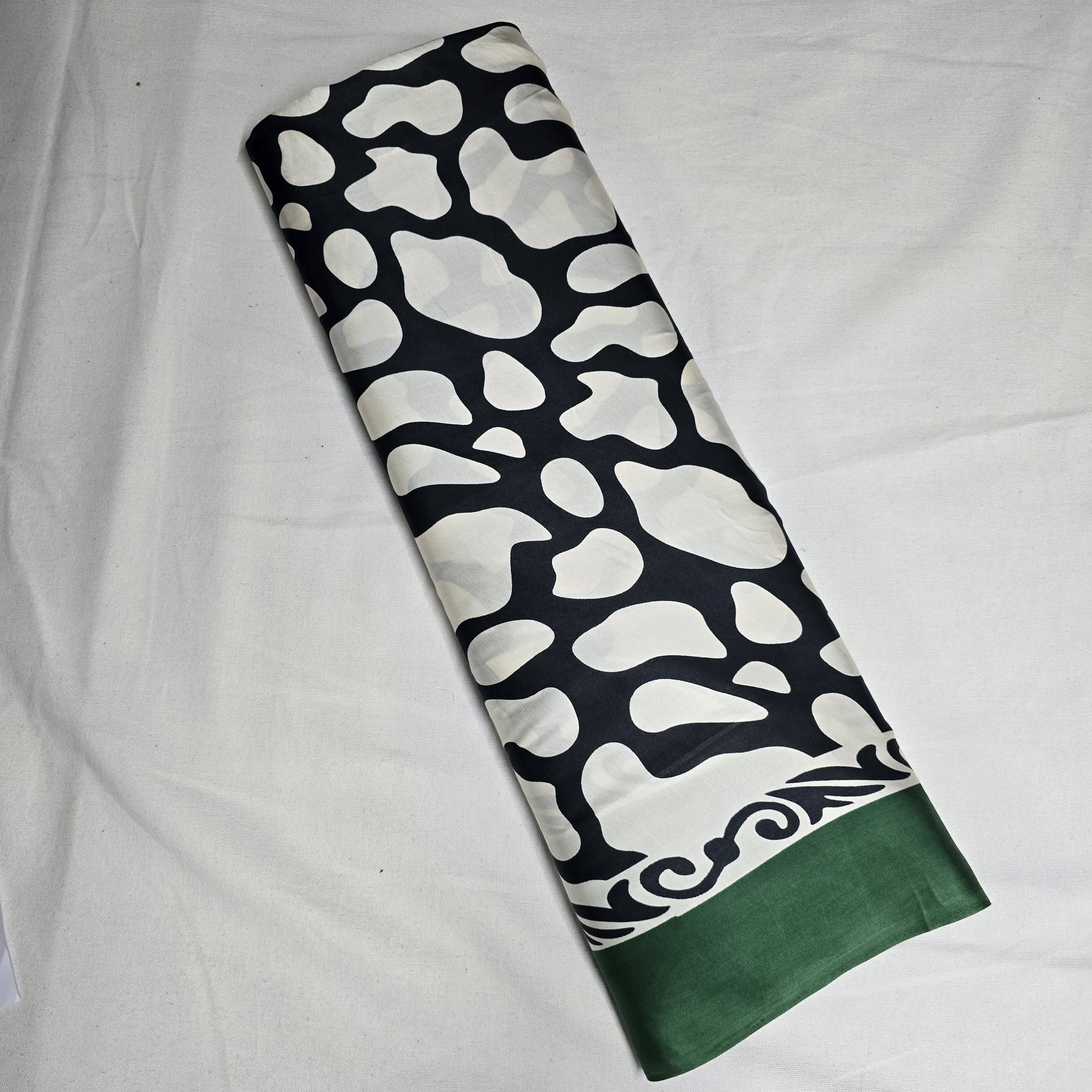 Black Abstract Print With Green Border Modal Satin Fabric SN-33466