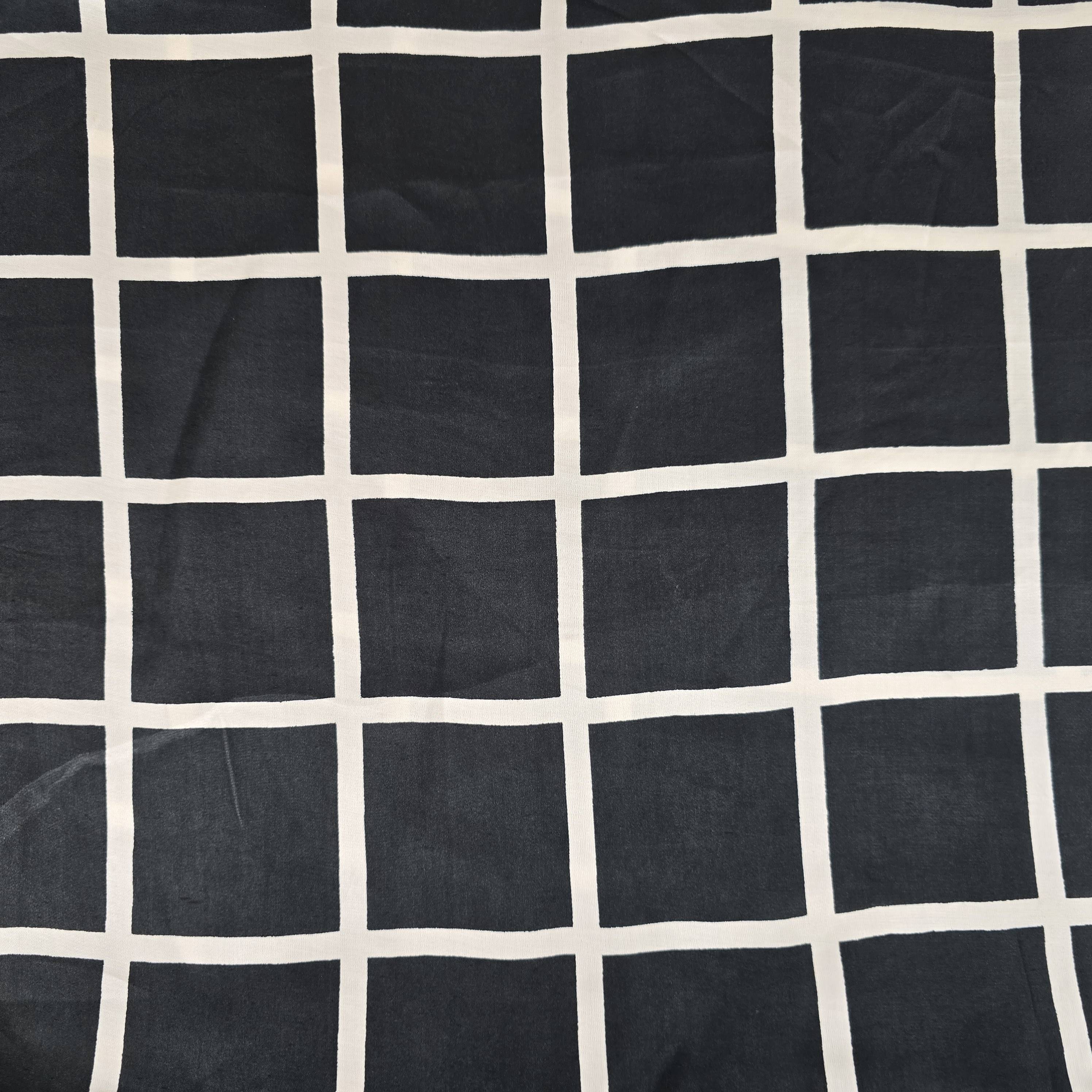 Black Check Print With Yellow Border Modal Satin Fabric SN-33473