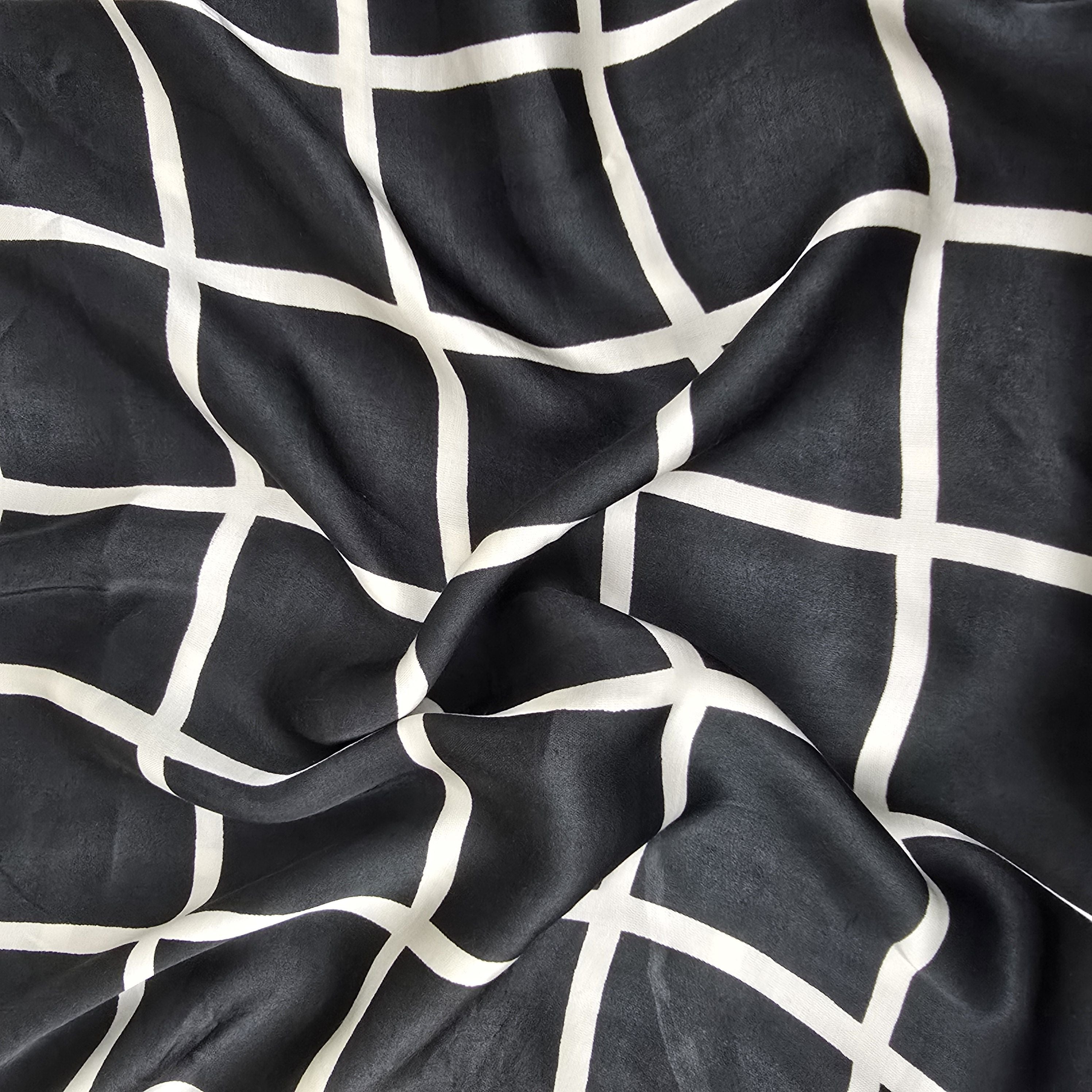 Black Check Print With Yellow Border Modal Satin Fabric SN-33473