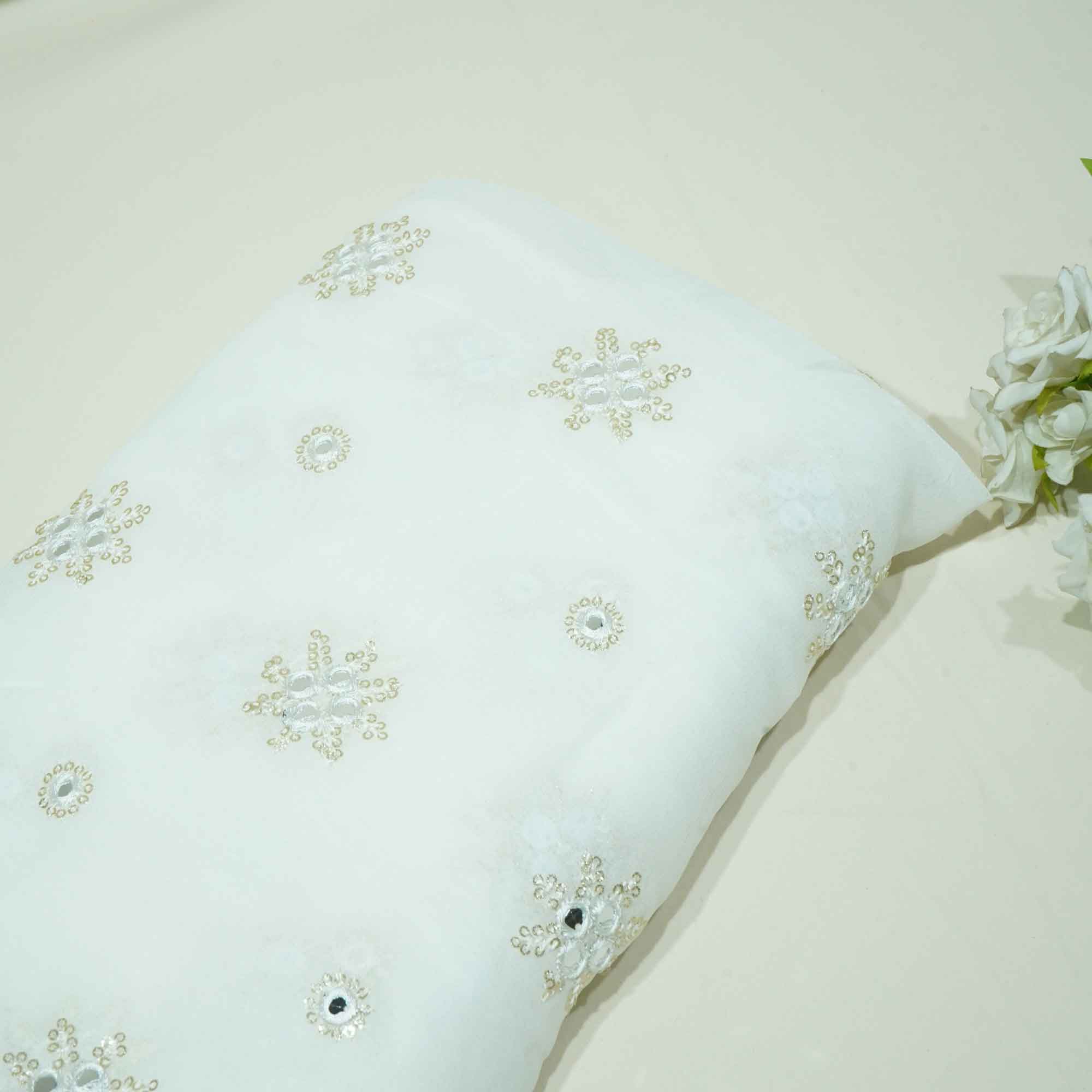 White Thread Sequins Embroidery Georgette Dyeable Fabric 1458 VPC-20301  