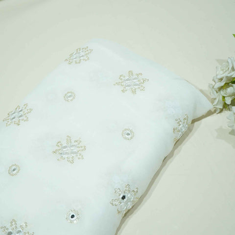 White Thread Sequins Embroidery Georgette Dyeable Fabric 1458 VPC-20301  