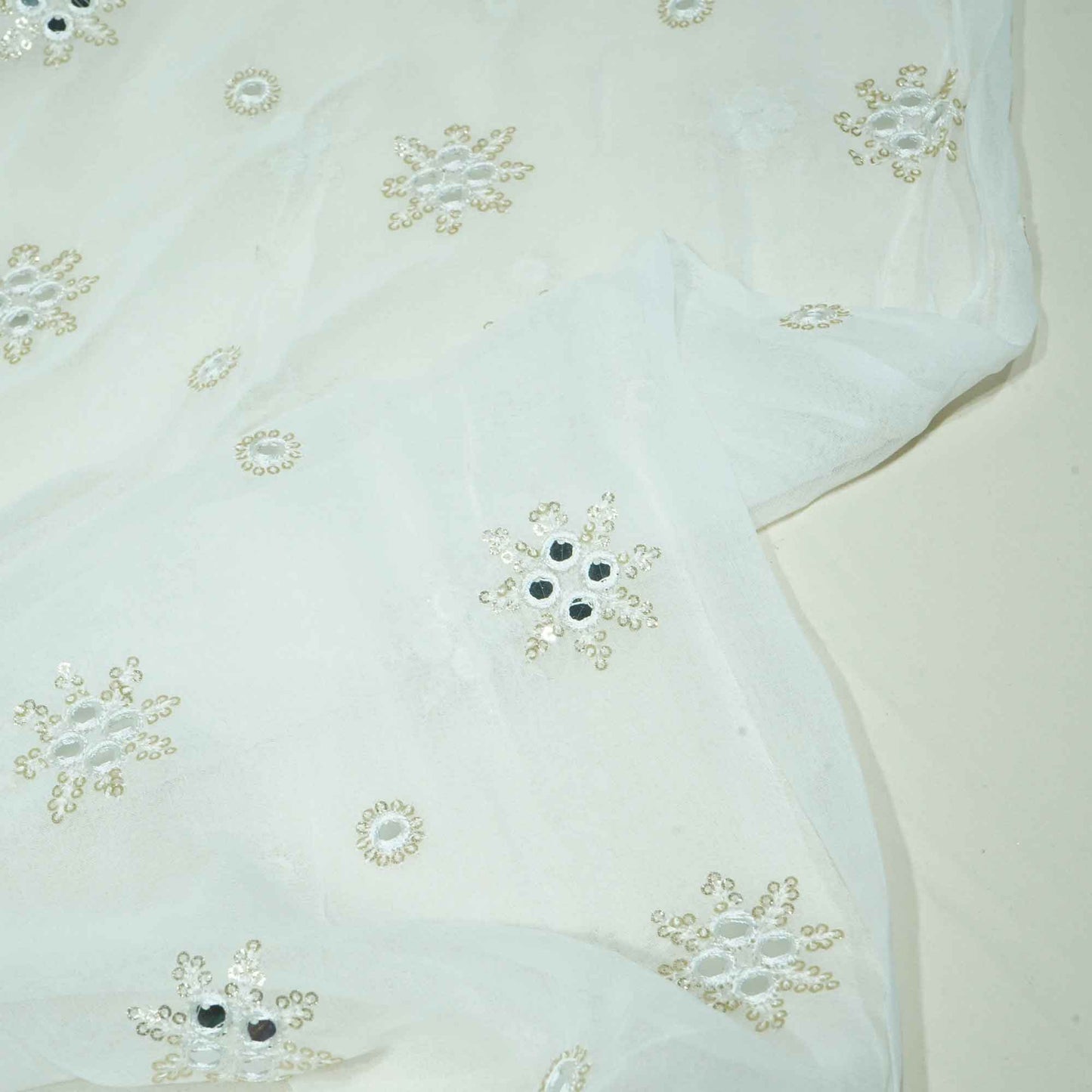 White Thread Sequins Embroidery Georgette Dyeable Fabric 1458 VPC-20301  