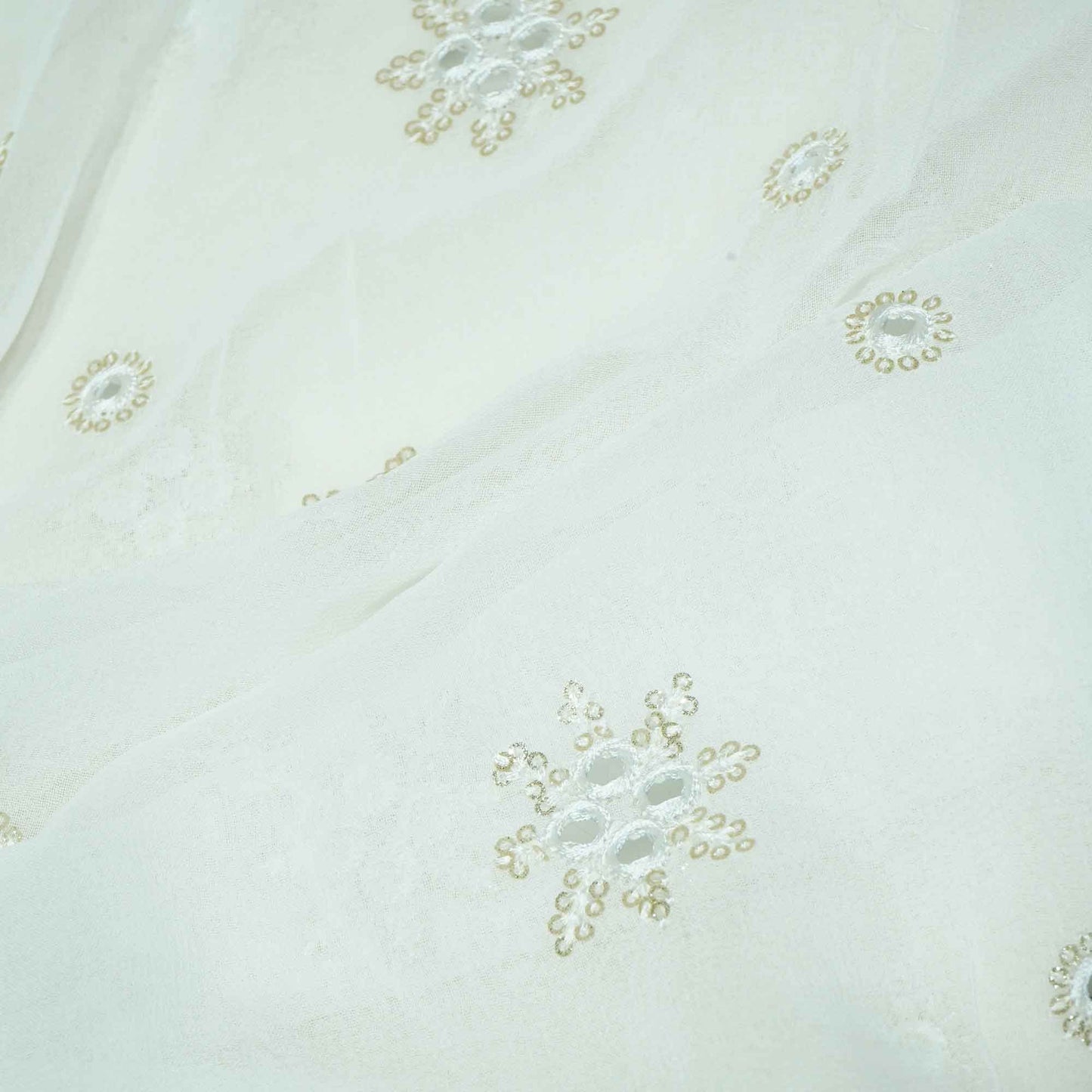 White Thread Sequins Embroidery Georgette Dyeable Fabric 1458 VPC-20301  