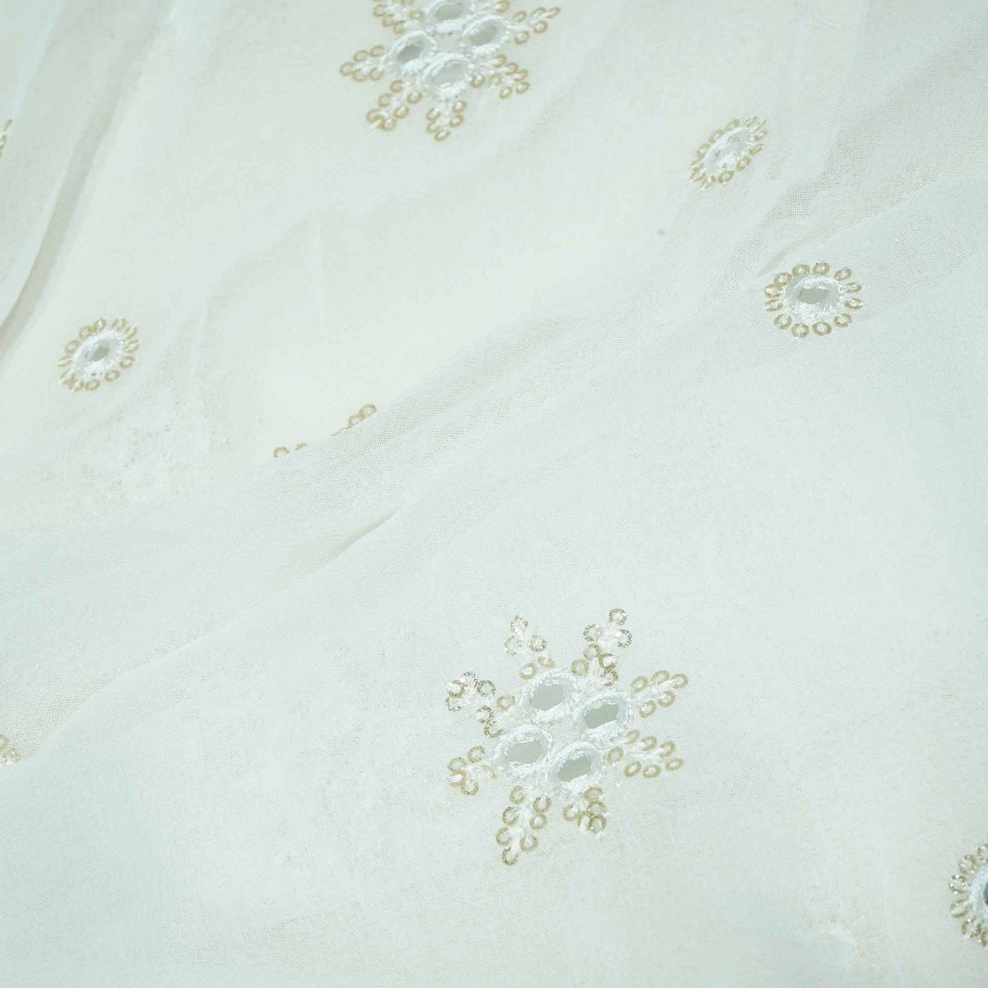 White Thread Sequins Embroidery Georgette Dyeable Fabric 1458 VPC-20301  