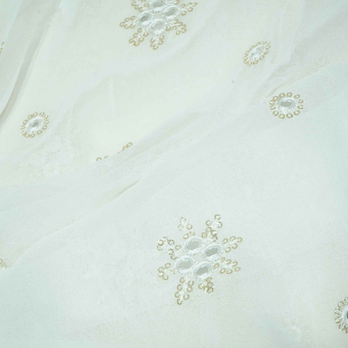 White Thread Sequins Embroidery Georgette Dyeable Fabric 1458 VPC-20301  