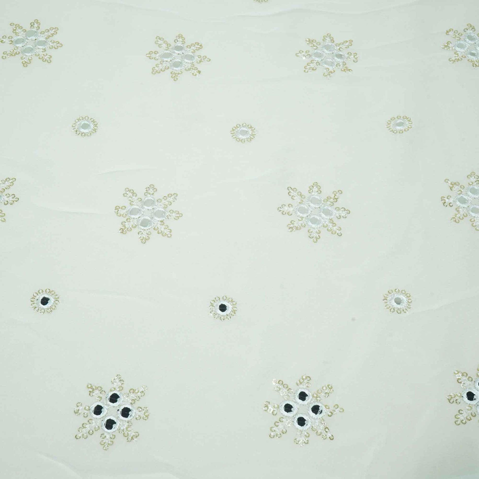 White Thread Sequins Embroidery Georgette Dyeable Fabric 1458 VPC-20301  