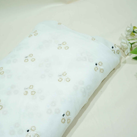 White Thread Sequins Embroidery Georgette Dyeable Fabric 1458 VPC-20306  