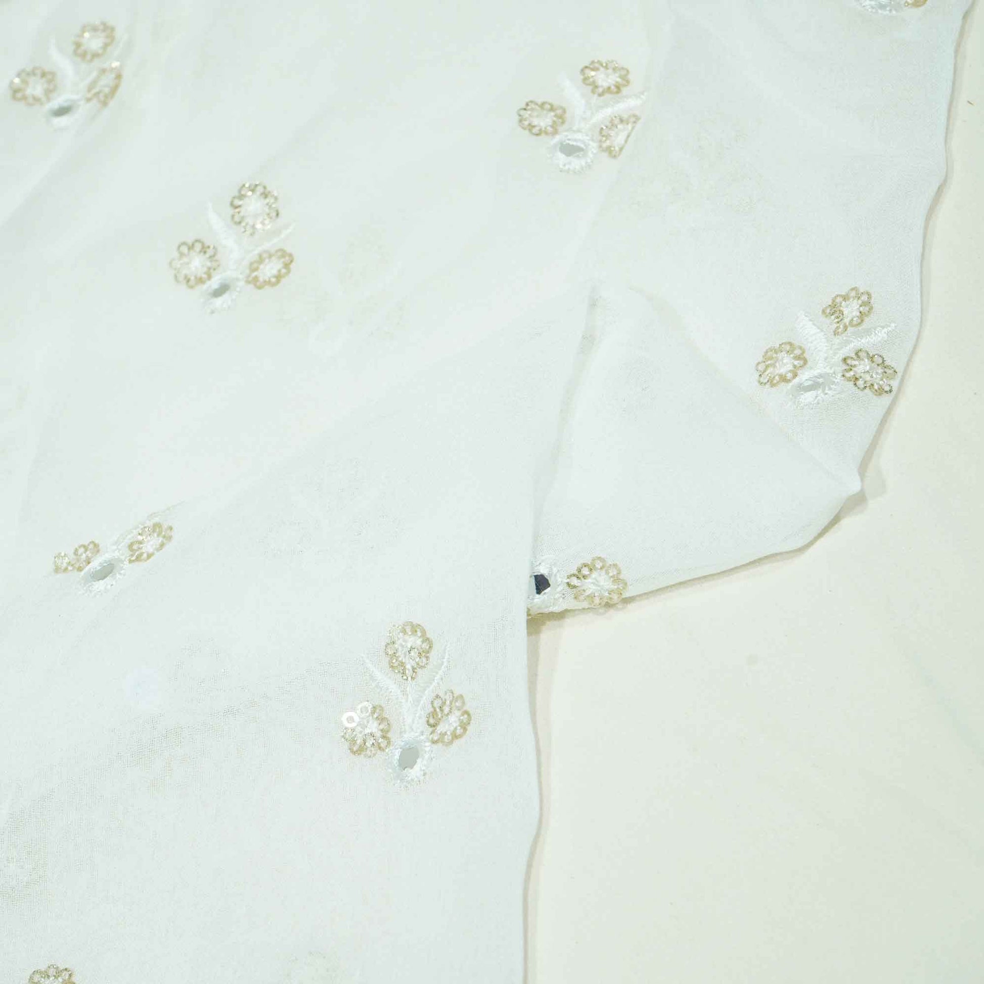 White Thread Sequins Embroidery Georgette Dyeable Fabric 1458 VPC-20306  