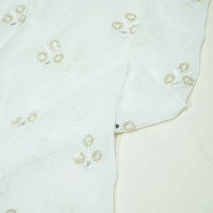 White Thread Sequins Embroidery Georgette Dyeable Fabric 1458 VPC-20306  