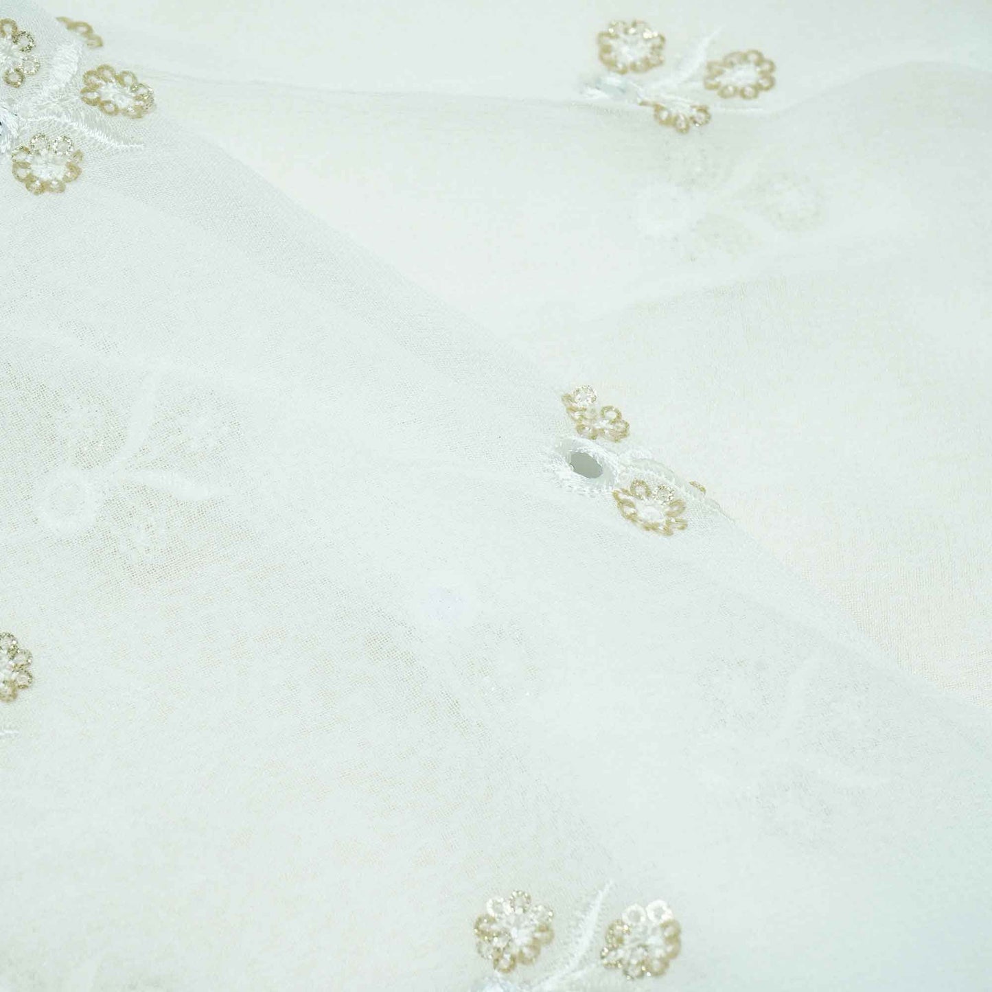 White Thread Sequins Embroidery Georgette Dyeable Fabric 1458 VPC-20306  
