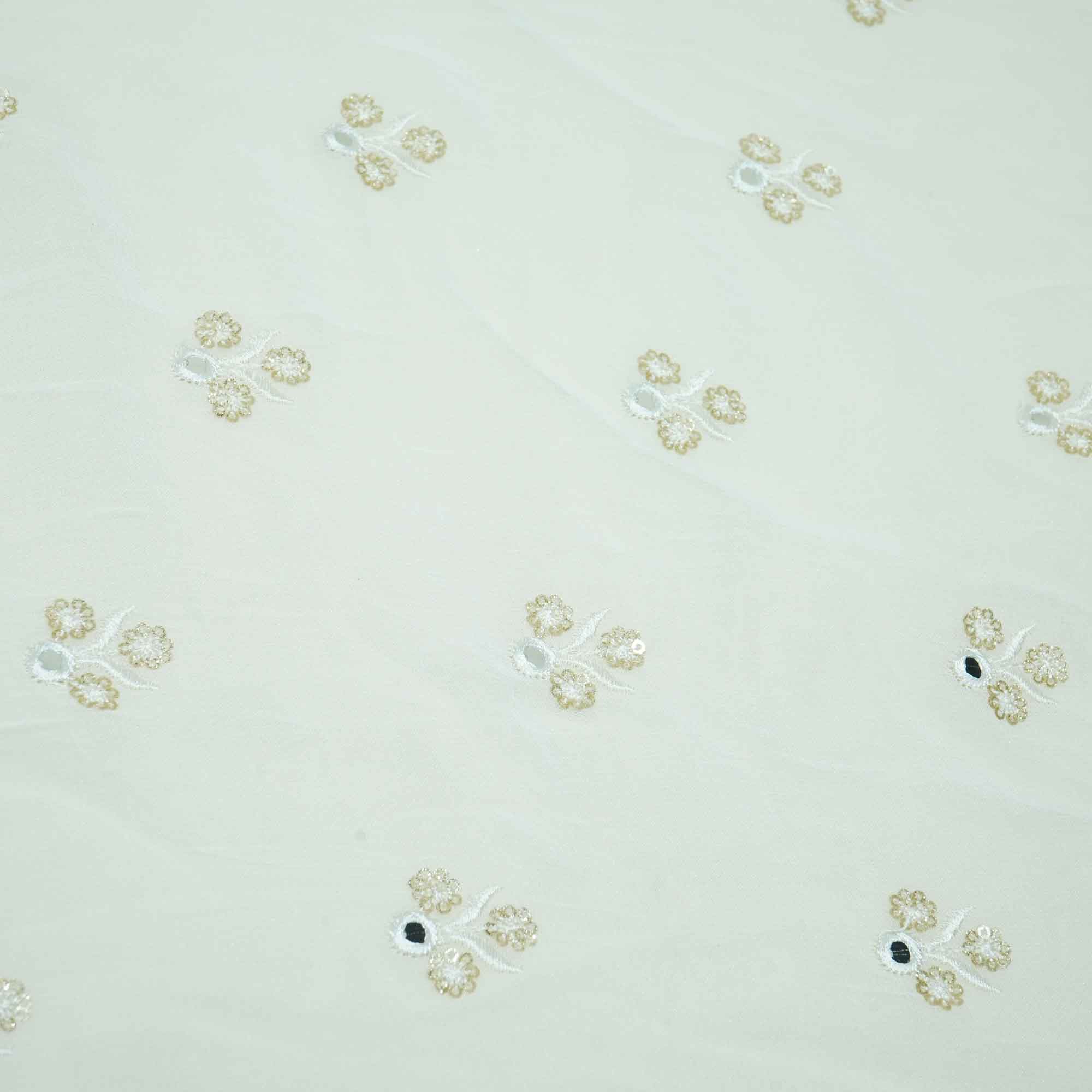 White Thread Sequins Embroidery Georgette Dyeable Fabric 1458 VPC-20306  