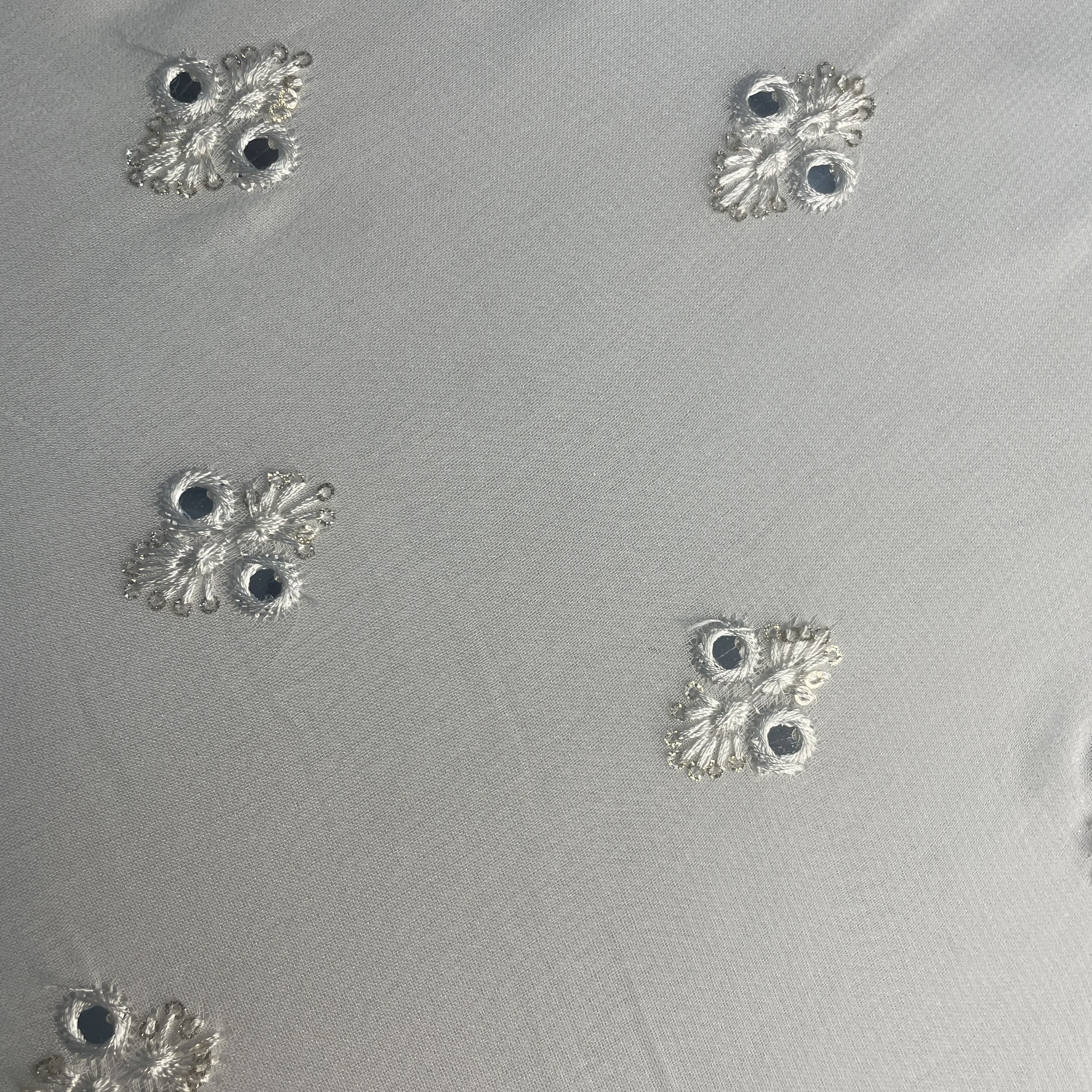 White Thread Embroidery Georgette Dyeable Fabric 20308